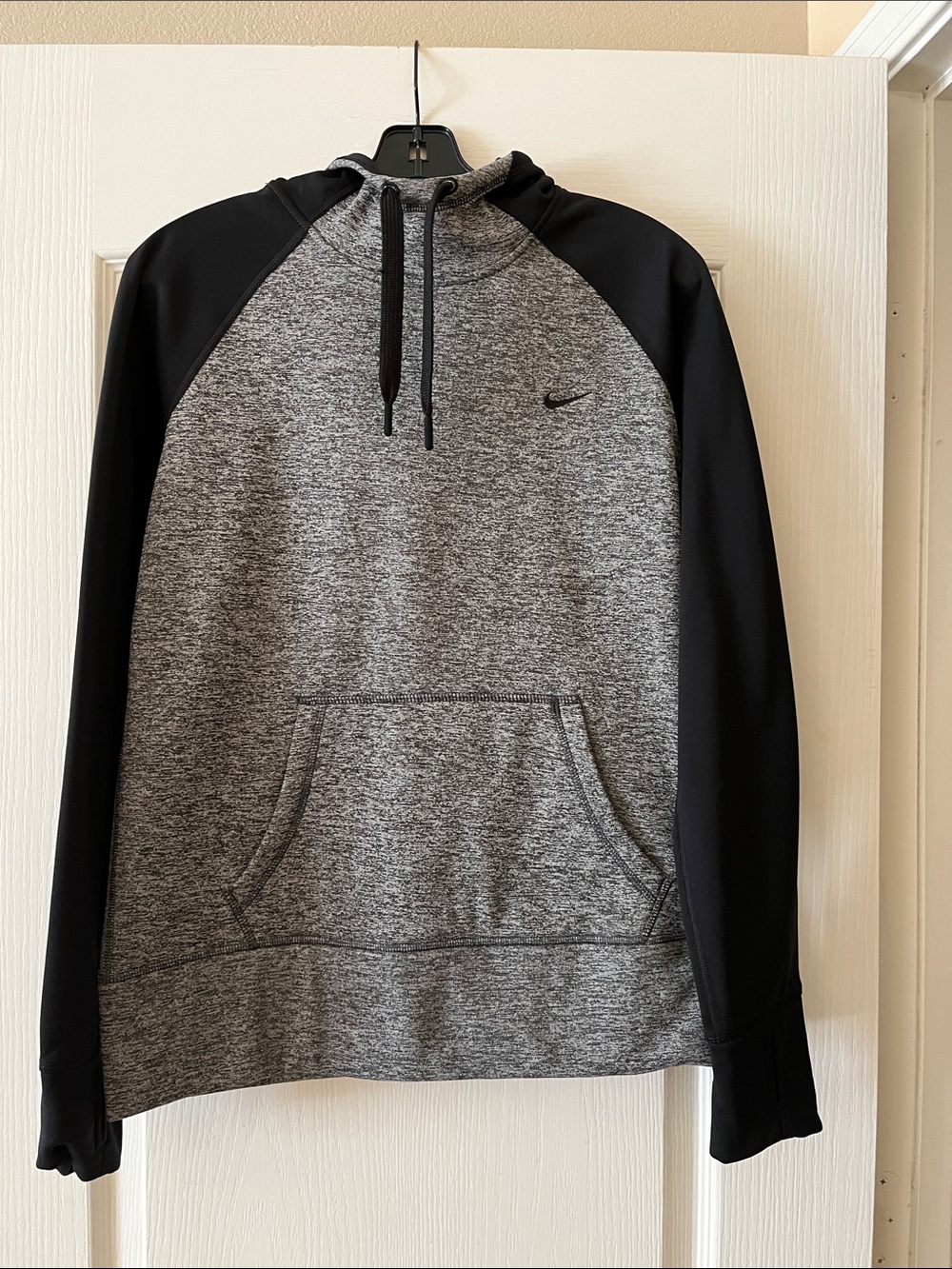 Nike Heather Grey and Black Raglan Pullover Hoodie